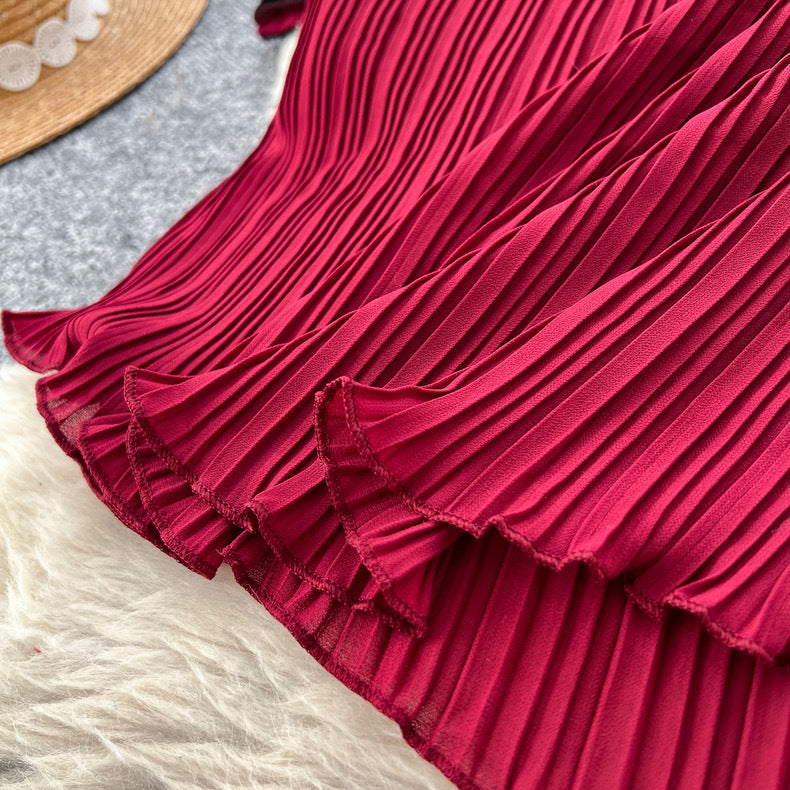 Beaded Chic Lantern Sleeve Pleated Dress 25