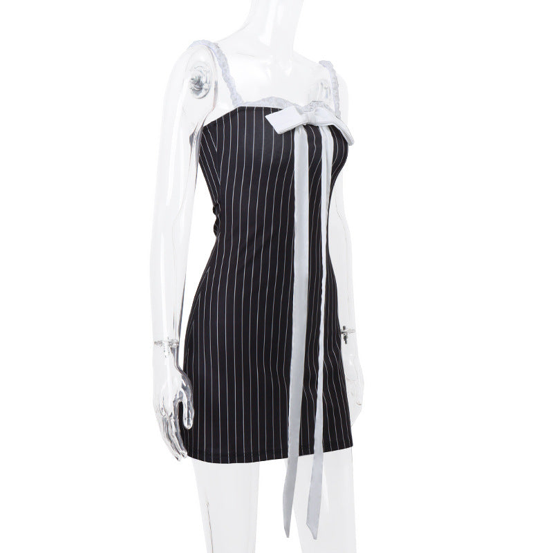 Summer Sexy Bow Lace Off Shoulder Strap Mini Women's Dress 7