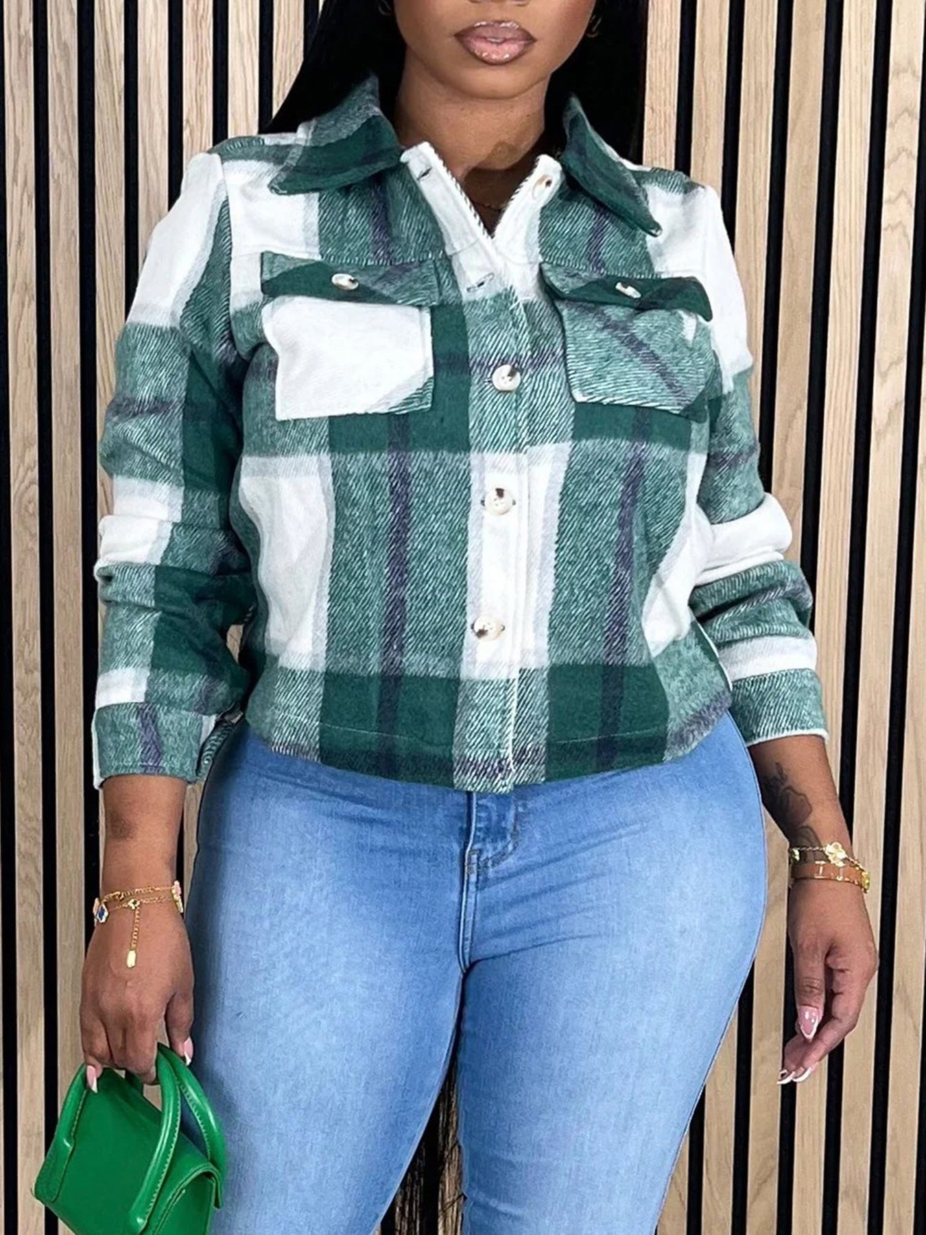 Women's Fashion Casual Plaid Shirt Coat 6