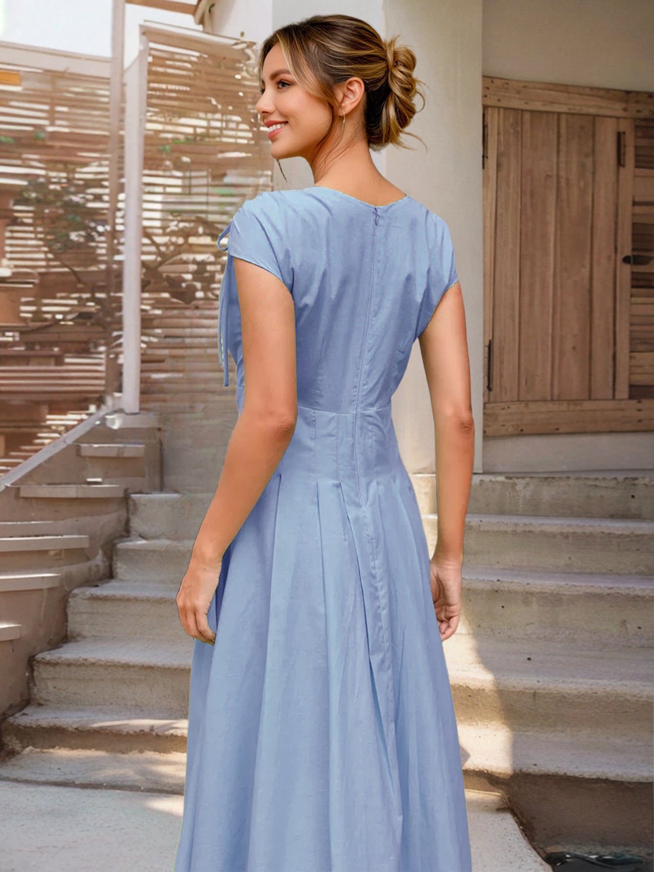 Women Elegant V-Neck Lace-Up Summer Dress 5