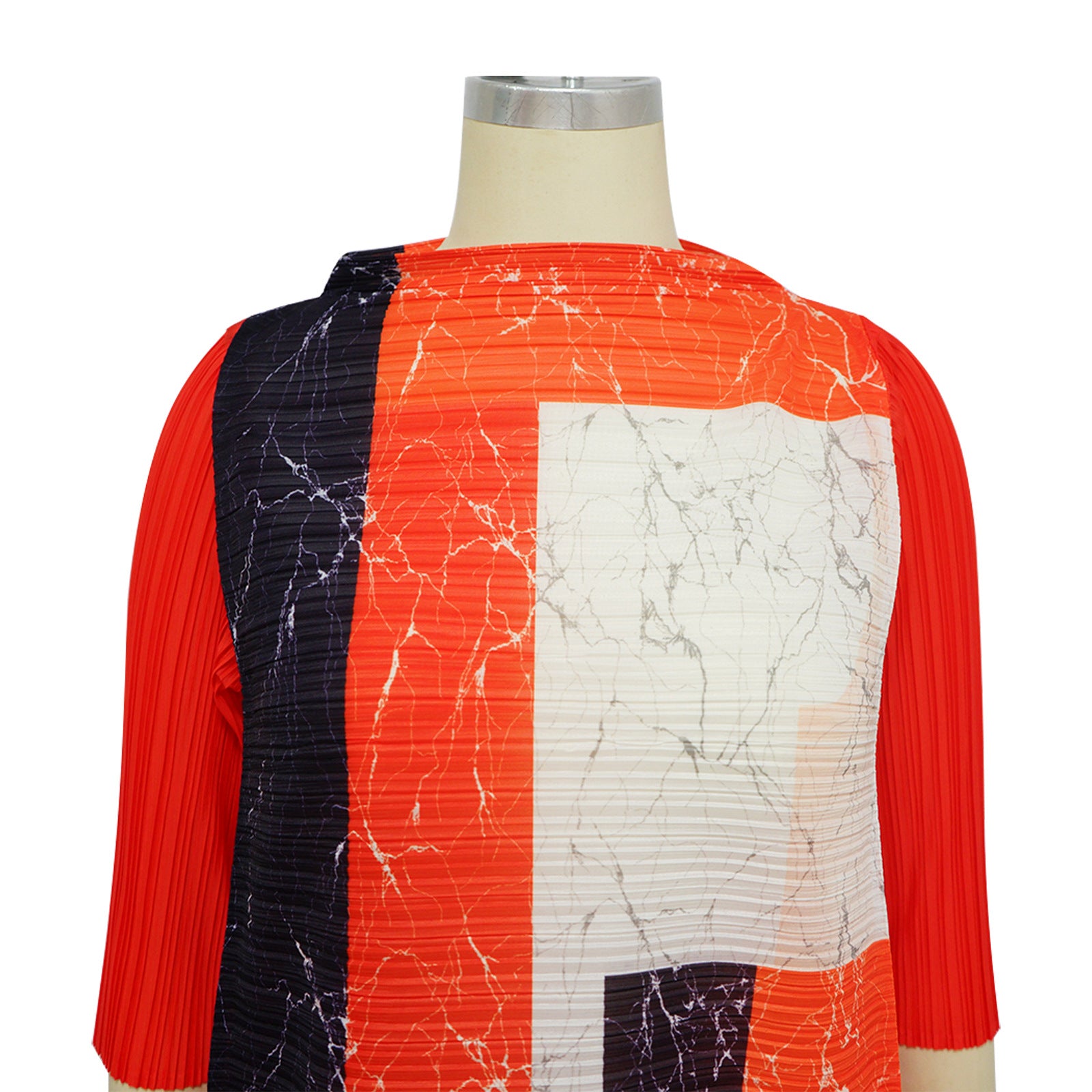 Ladies Round Neck Print Pleated Dress 24