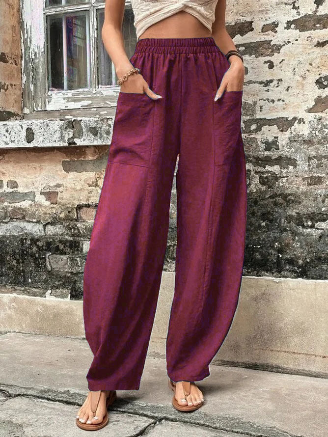 Women's Pants Solid Color Casual Elastic Trousers 4