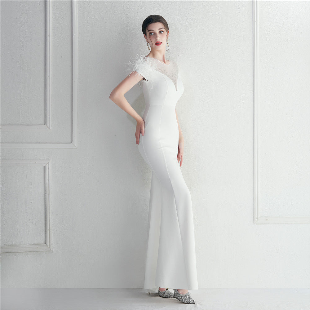 Mesh Beaded + Embellished Feather Star Red Carpet Long Evening Gown 55