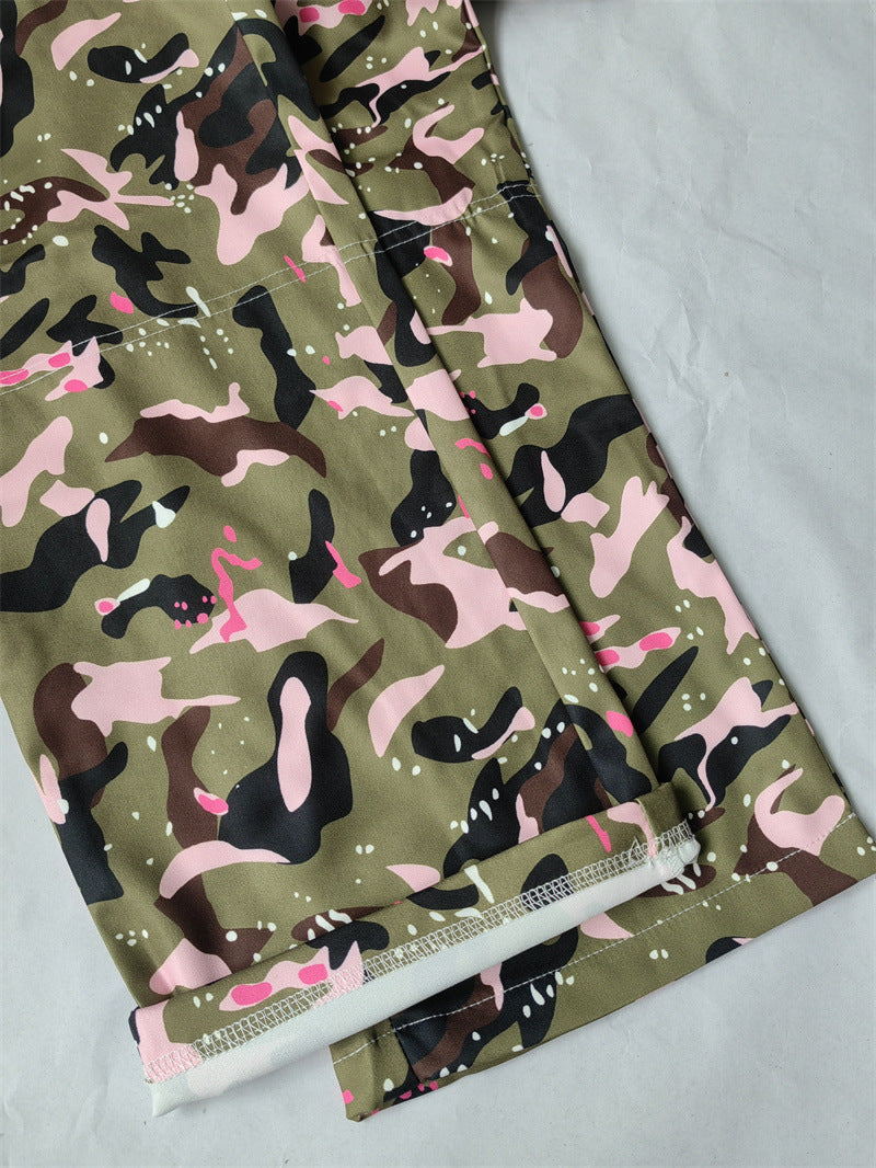 Women's Fashion High Waist Camo Pocket Multicolor Pants 16