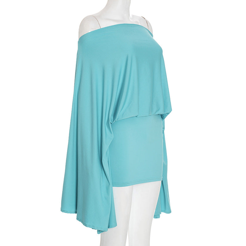 Women Off-Shoulder Bell Bottom Long-Sleeved Top and Skirt Two-Piece Set 21