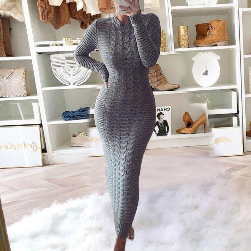 Autumn And Winter Women's Fashionable Long-Sleeved Knitted Sweater Dress 18