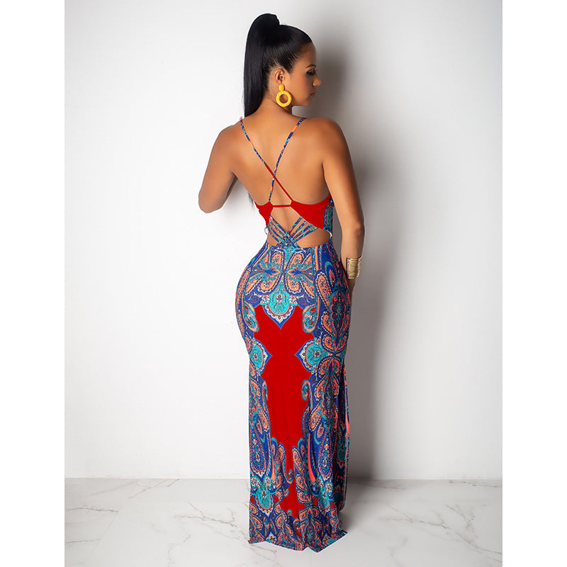 Women Ethnic Print Strap Maxi Dress 4