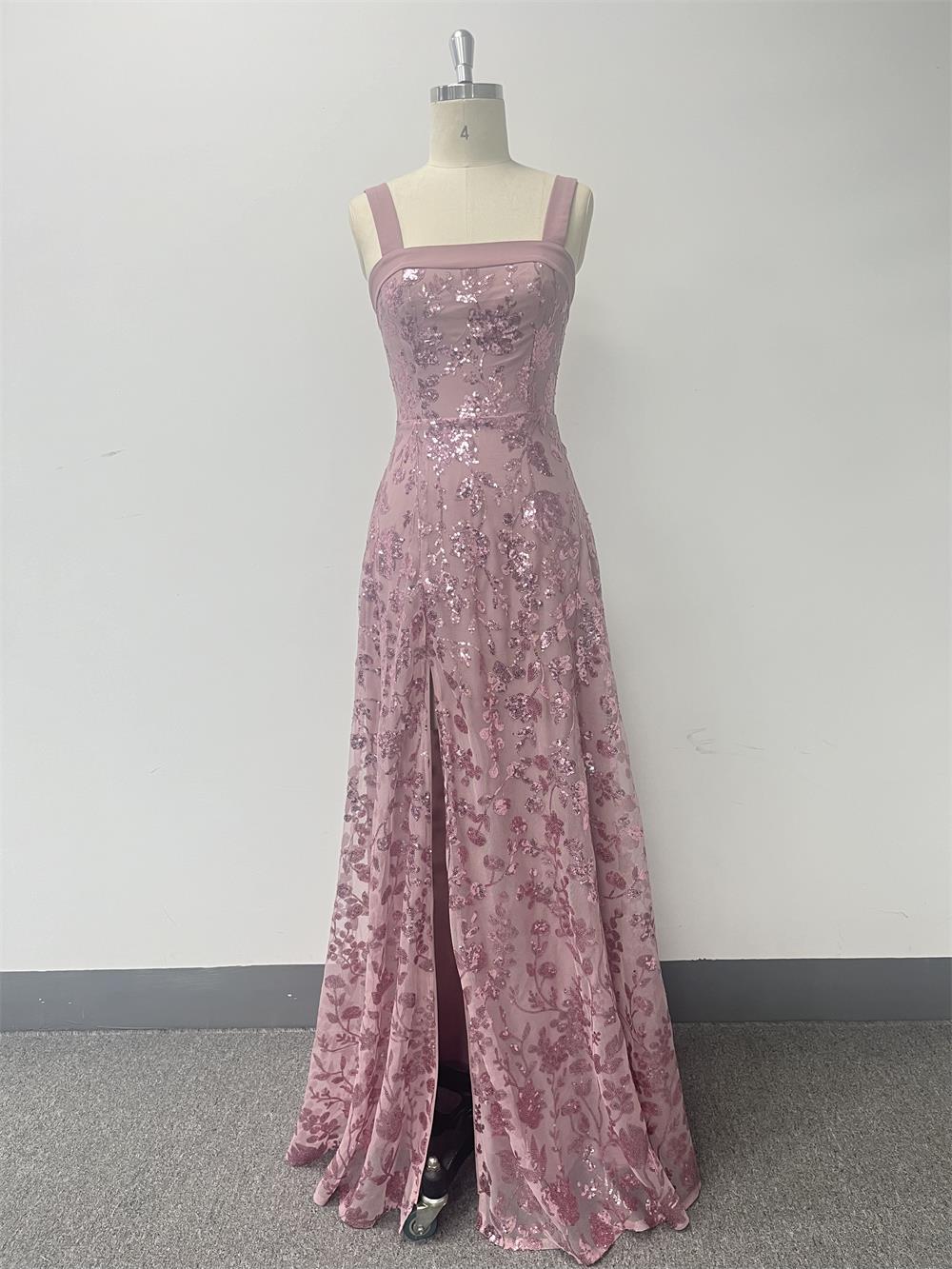 Women Sequin Flower Embroidery Slit Party Dress 5