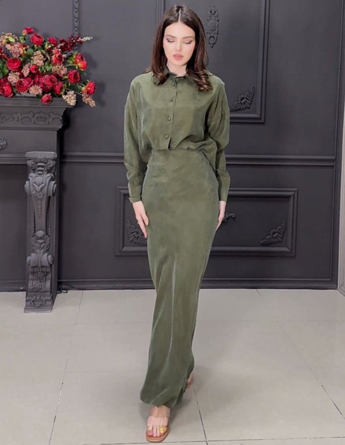 Women long-sleeved shirt Top and skirt two-piece set 4