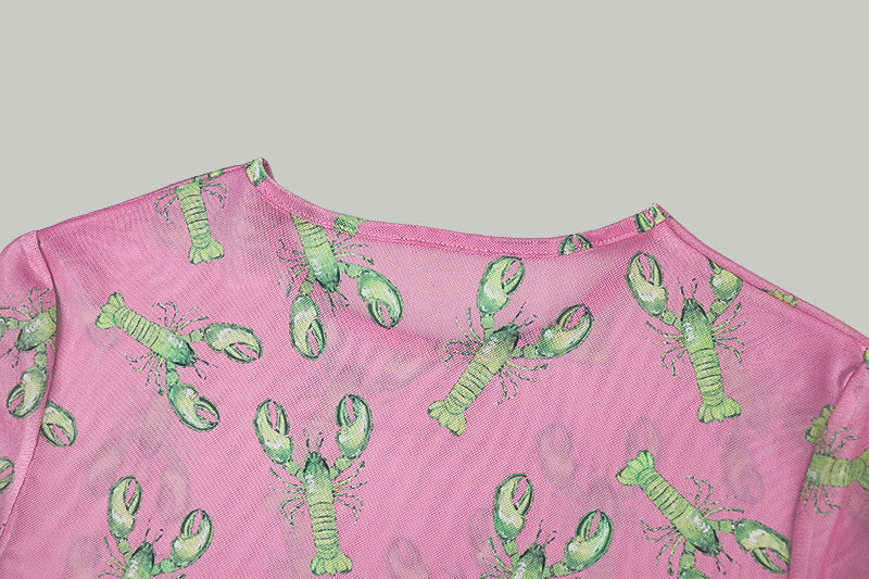 Women Patchwork Print Dress Round Neck Pleated Long-Sleeve Dress 14