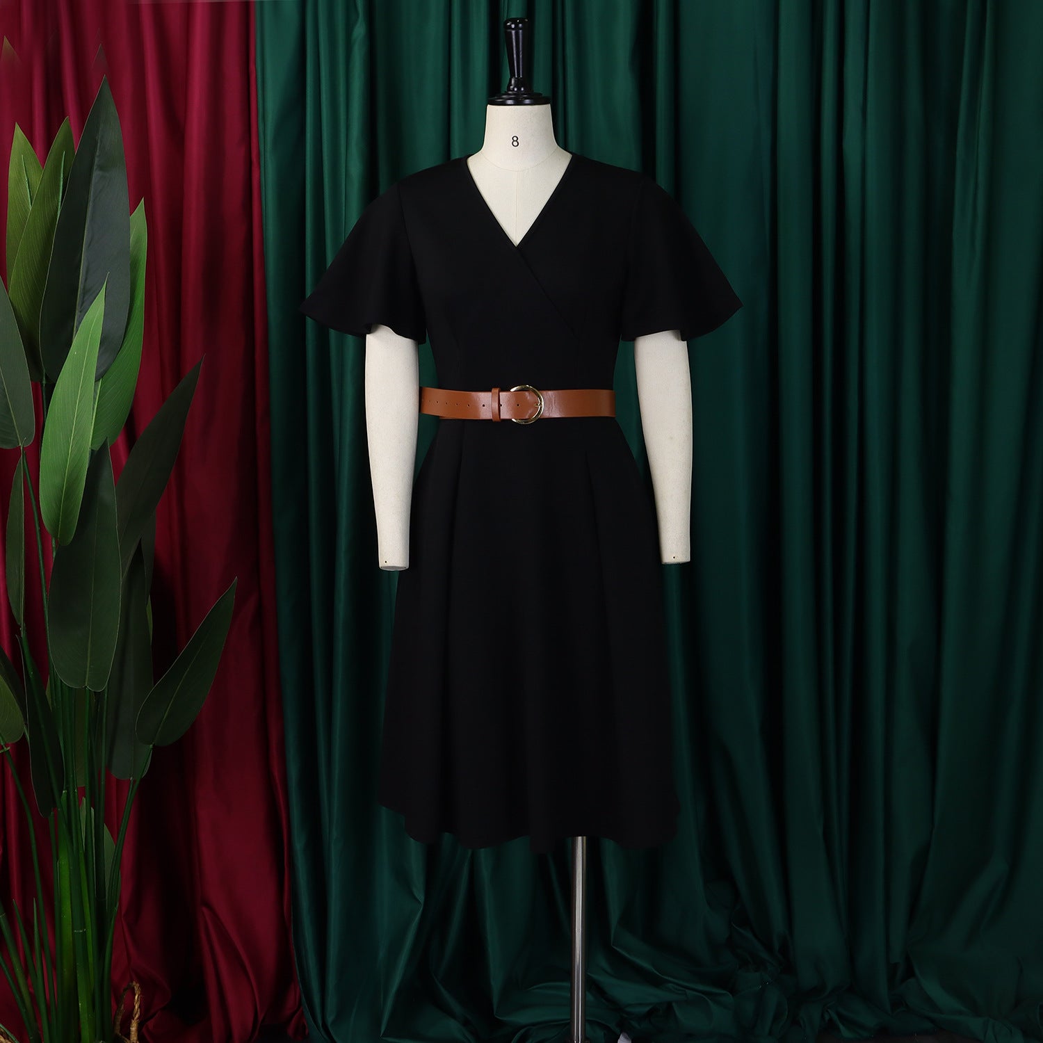 Plus Size Women Elegant Solid V-Neck Bell Bottom Sleeve African Dress 13