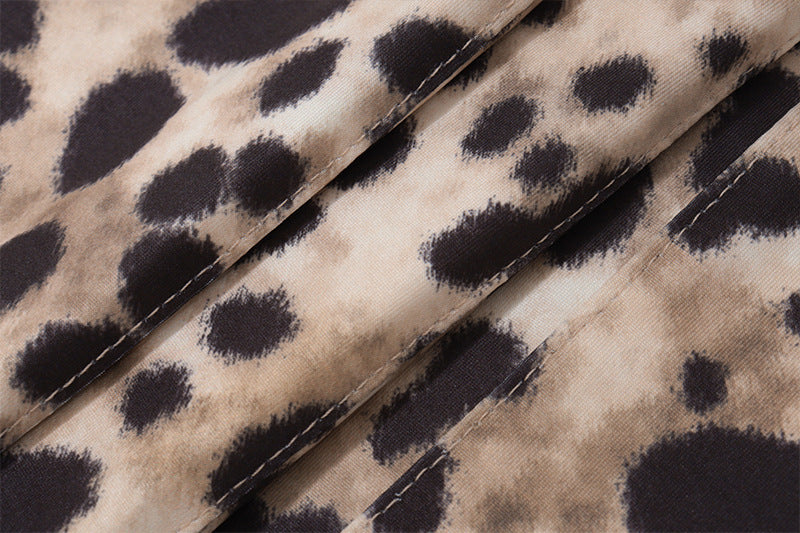 Women Spring Summer U-neck Sexy Leopard Strap Dress 12