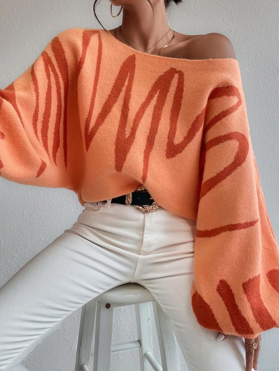 Lantern Sleeve Loose Pullover Knitting Sweater For Women 4