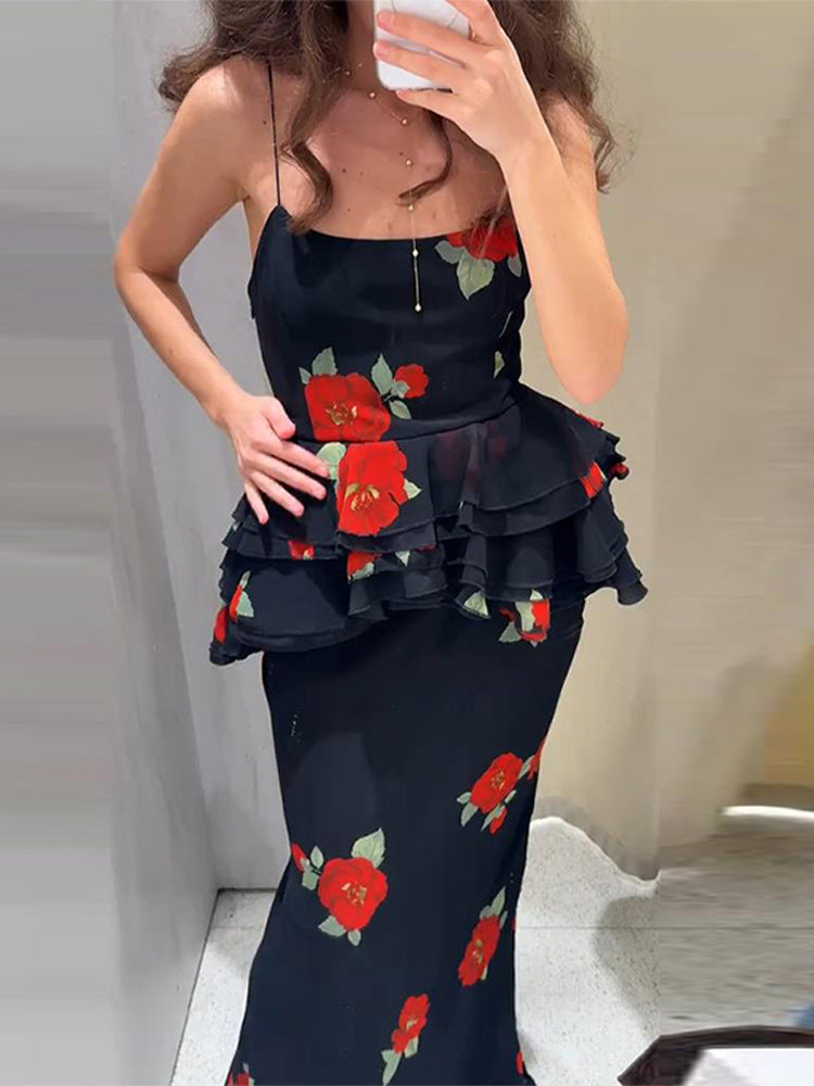 Women's Bohemian Print Halter Strap Top Skirt Set 7