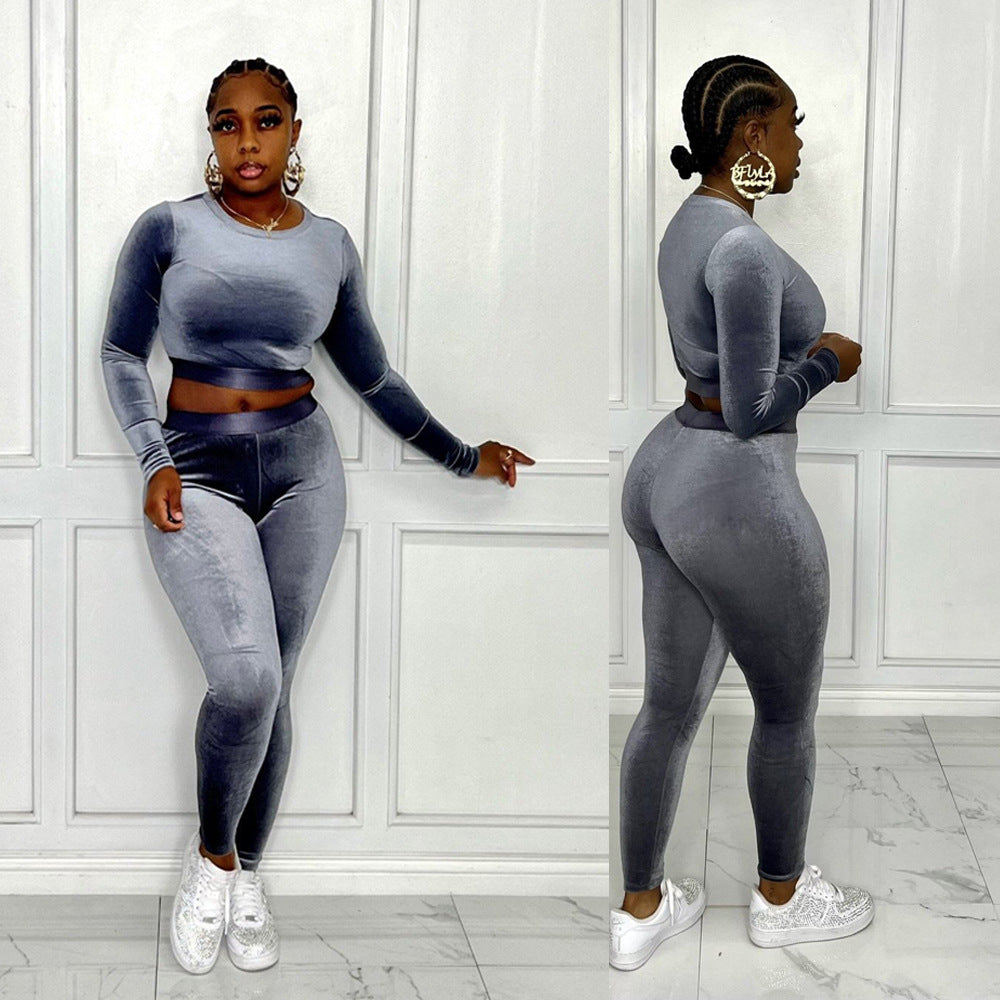 Women Sexy Veet Top and Pant Two-Piece Set 9