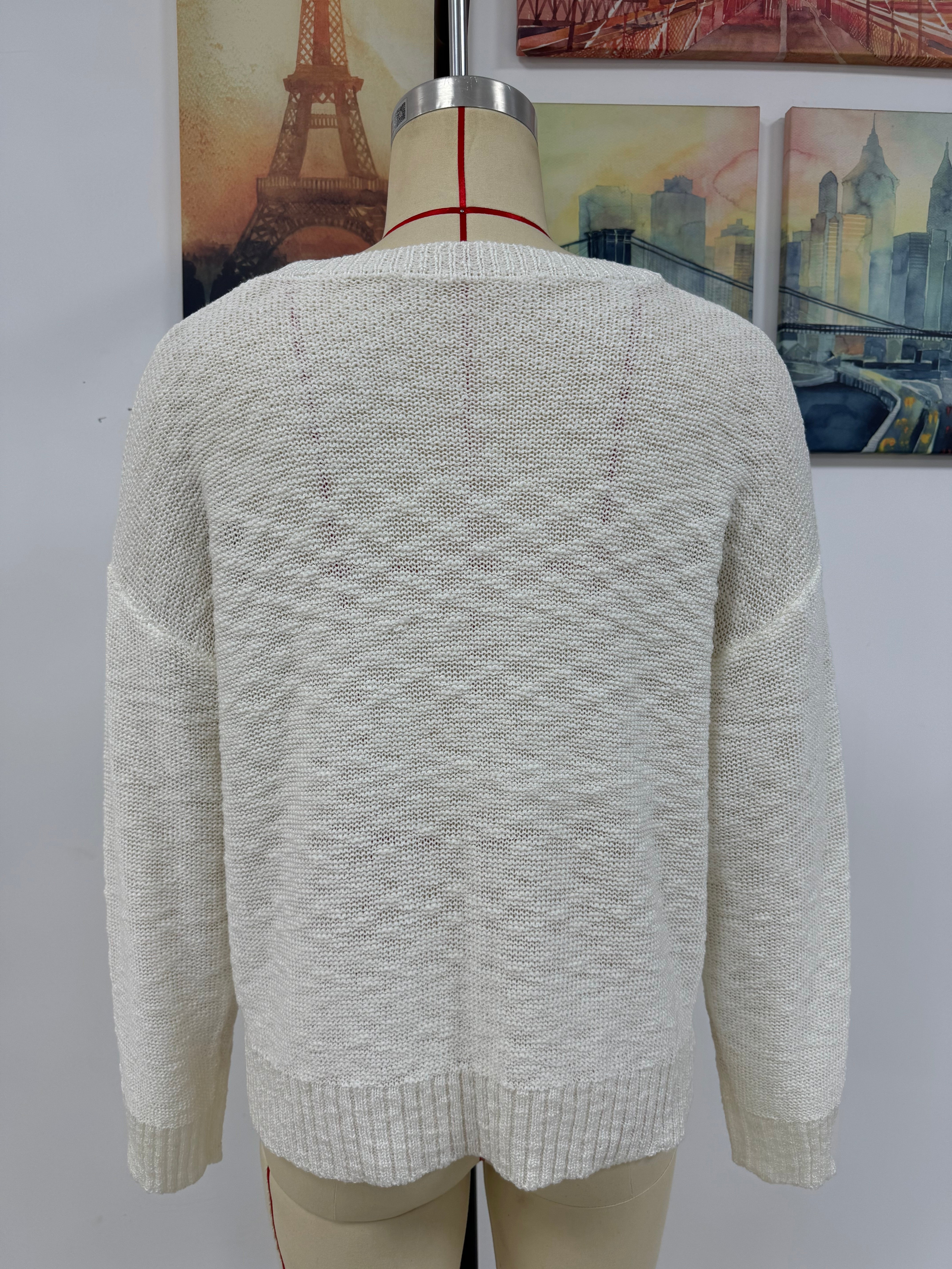 Women Knitting Round Neck Letter Long Sleeve Sweater 12