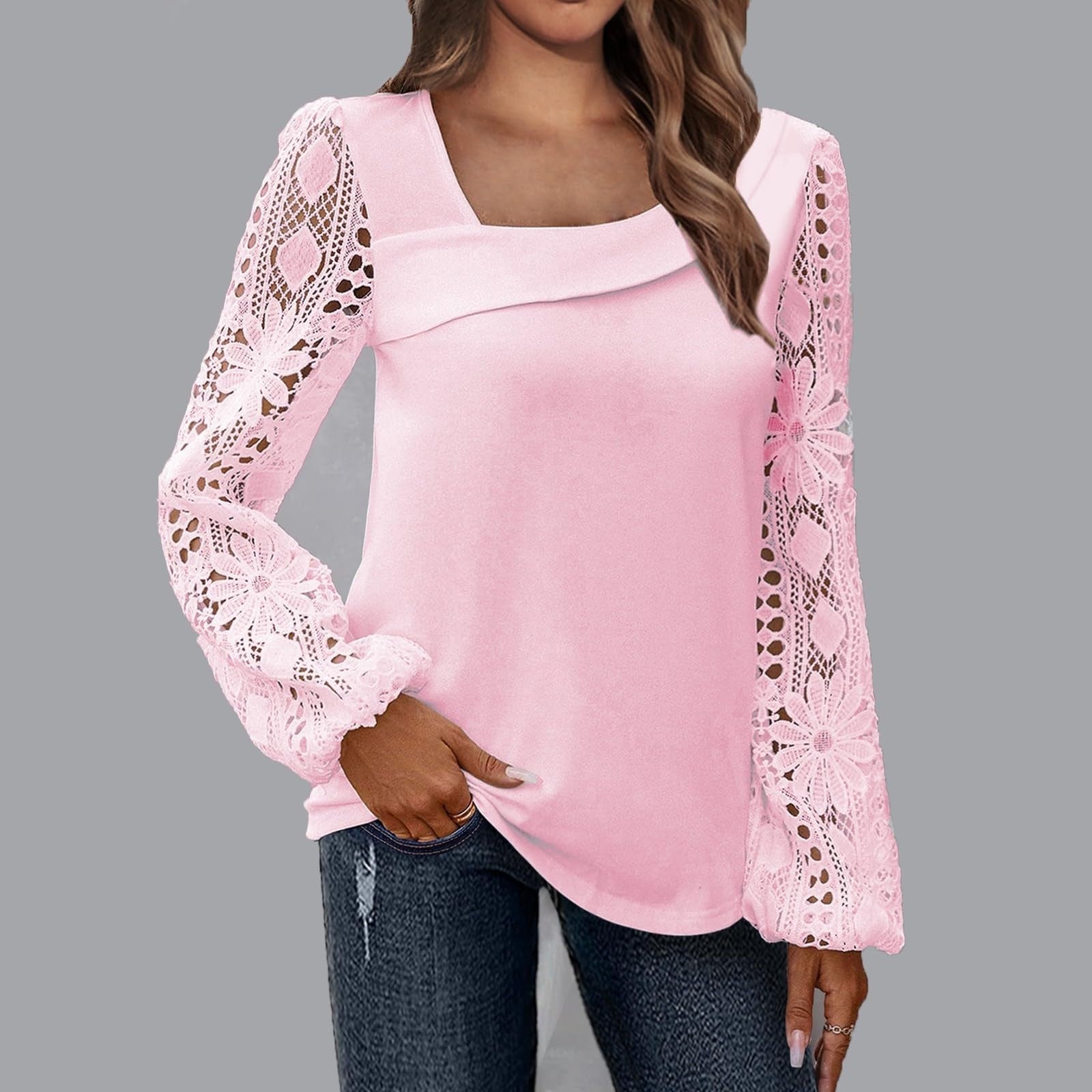 Women's Spring And Autumn Fashionable Elegant Lace Patchwork Knitting Shirt Top 5
