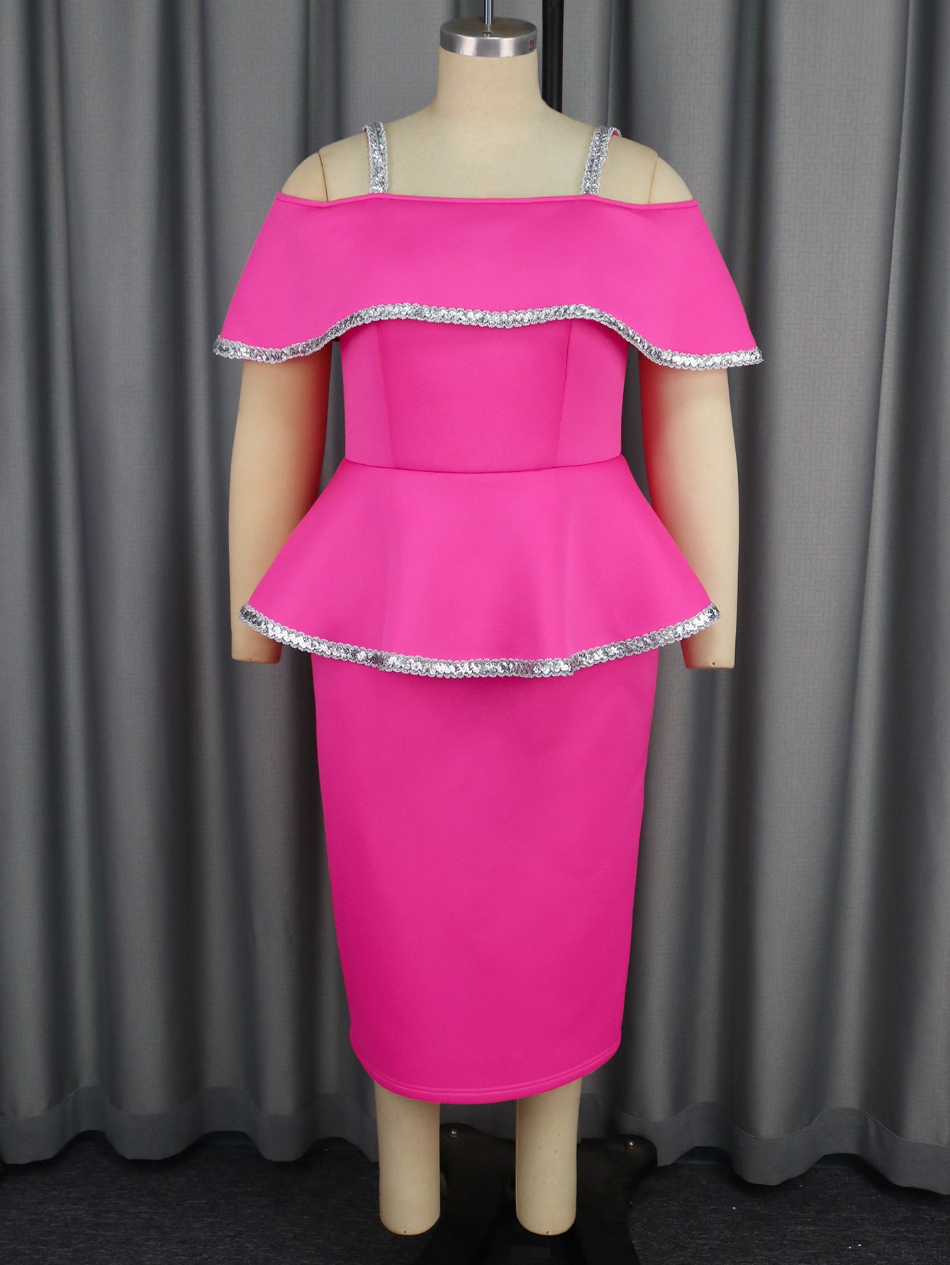 Women Ruffle Off Shoulder Elegant Sequin Dress 3