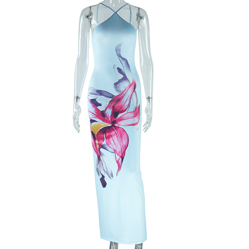 Women's Fashion Print Sexy Halter Neck Sleeveless Casual Holidays Trend Dress 8