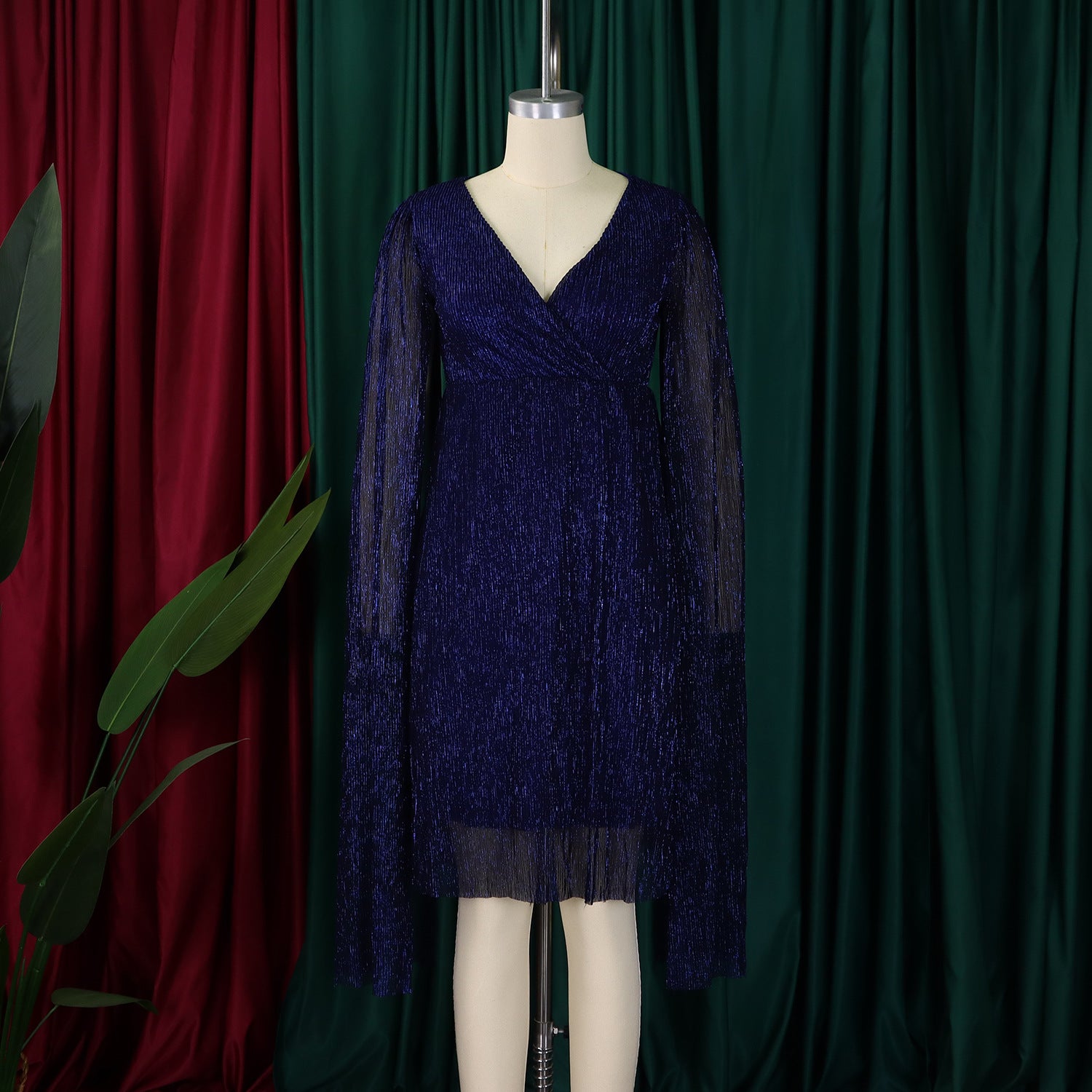 Women's Winter Fashion Chic Elegant V-Neck Long Sleeve Africa Evening Dress 18