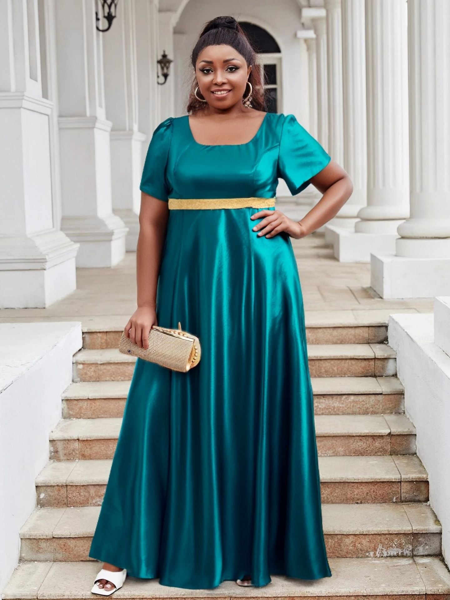 Luxury Satin U Neck Dress Elegant Plus Size Evening Gown 8