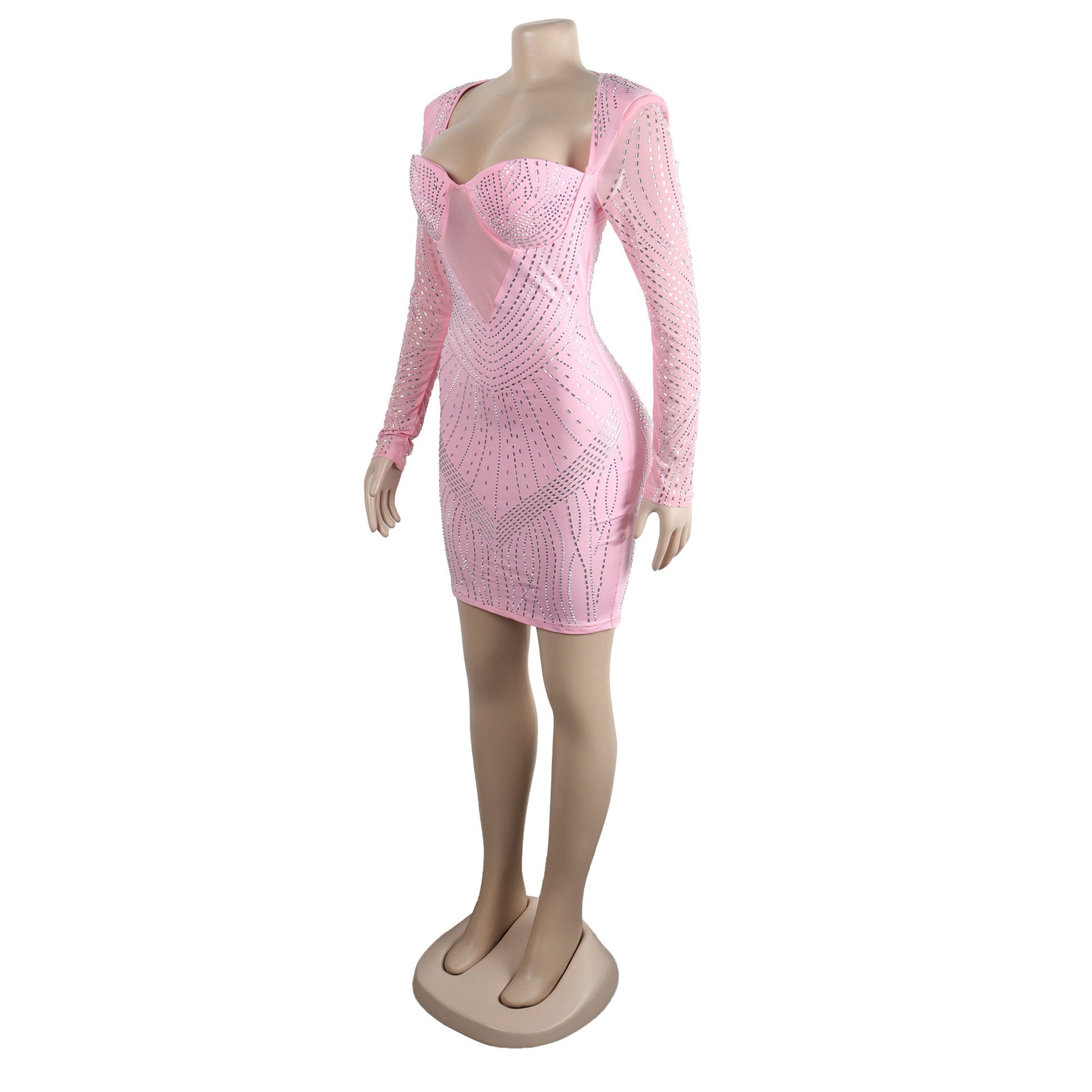 Women Sexy Long Sleeve Beaded Backless Hollow Solid Dress 23