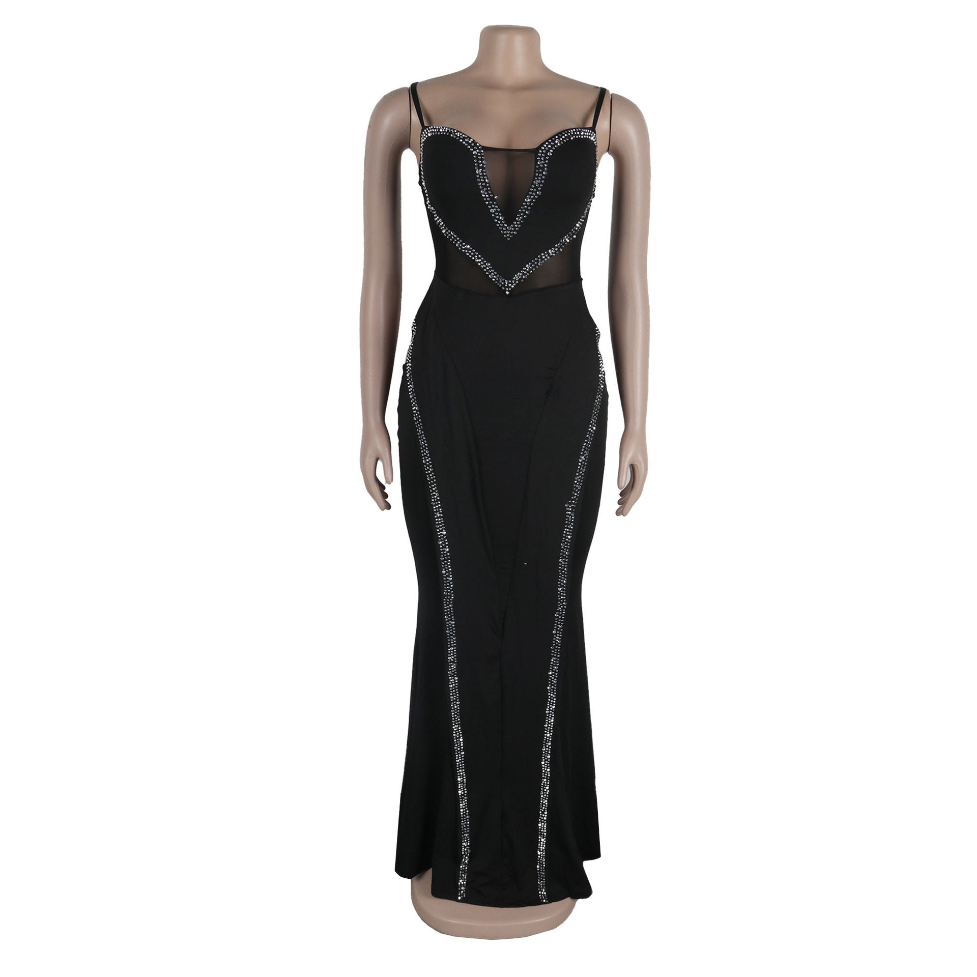 Sexy Beaded See-Through Mesh Patchwork Lace Strap Bodycon Dress 11