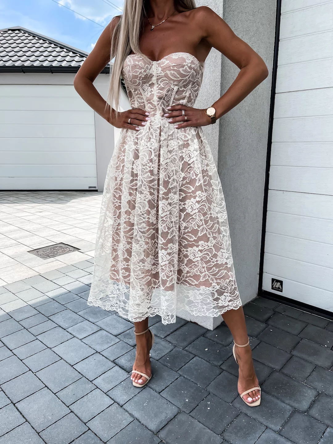 Summer sexy strapless Lace Elegant Party Dress