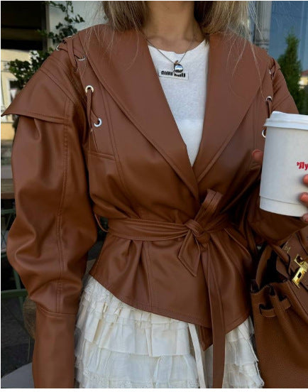 Women's American Retro Casual Faux Leather Jacket 12