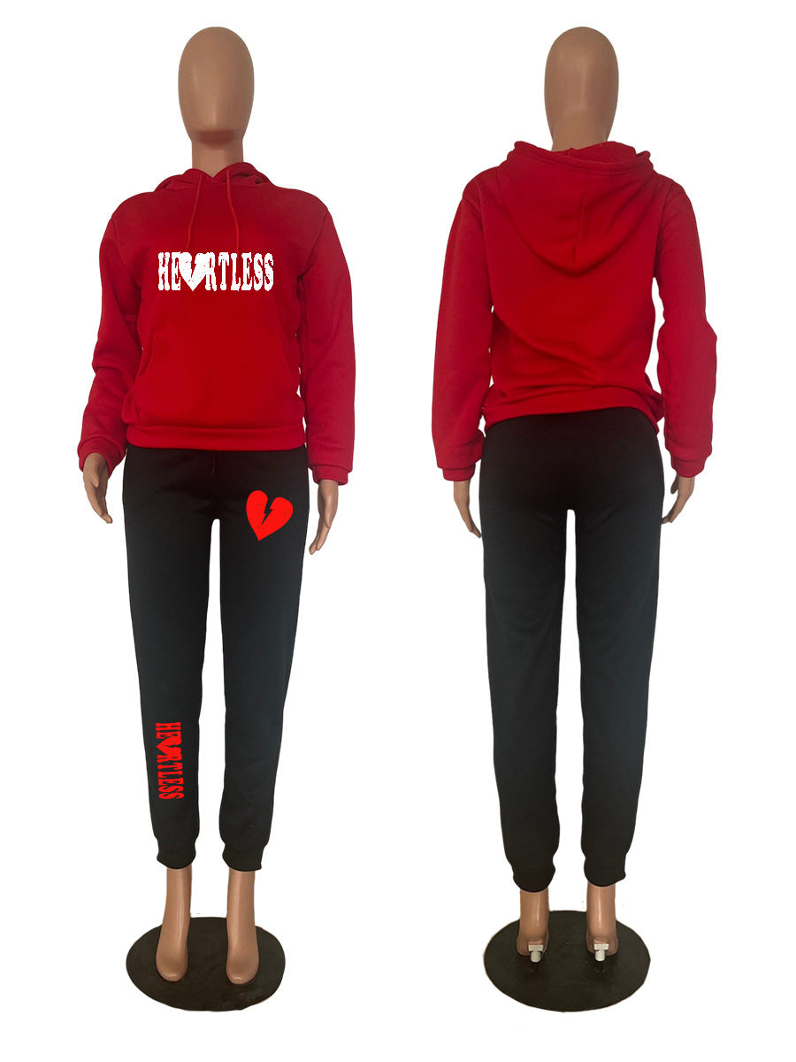 Plus Size Women's Fashion Print Contrast Set Sport Two-Piece 10