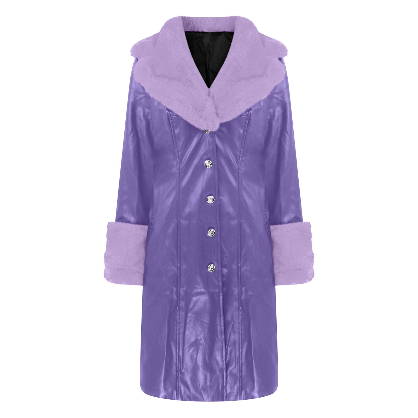 Autumn And Winter Turndown Collar Long Coat With Fur Collar Chic Zipper Women's Pu Coat 14