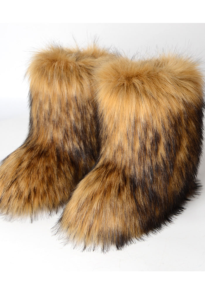Women furry boots winter warm plus velvet mid-calf boots snow boots