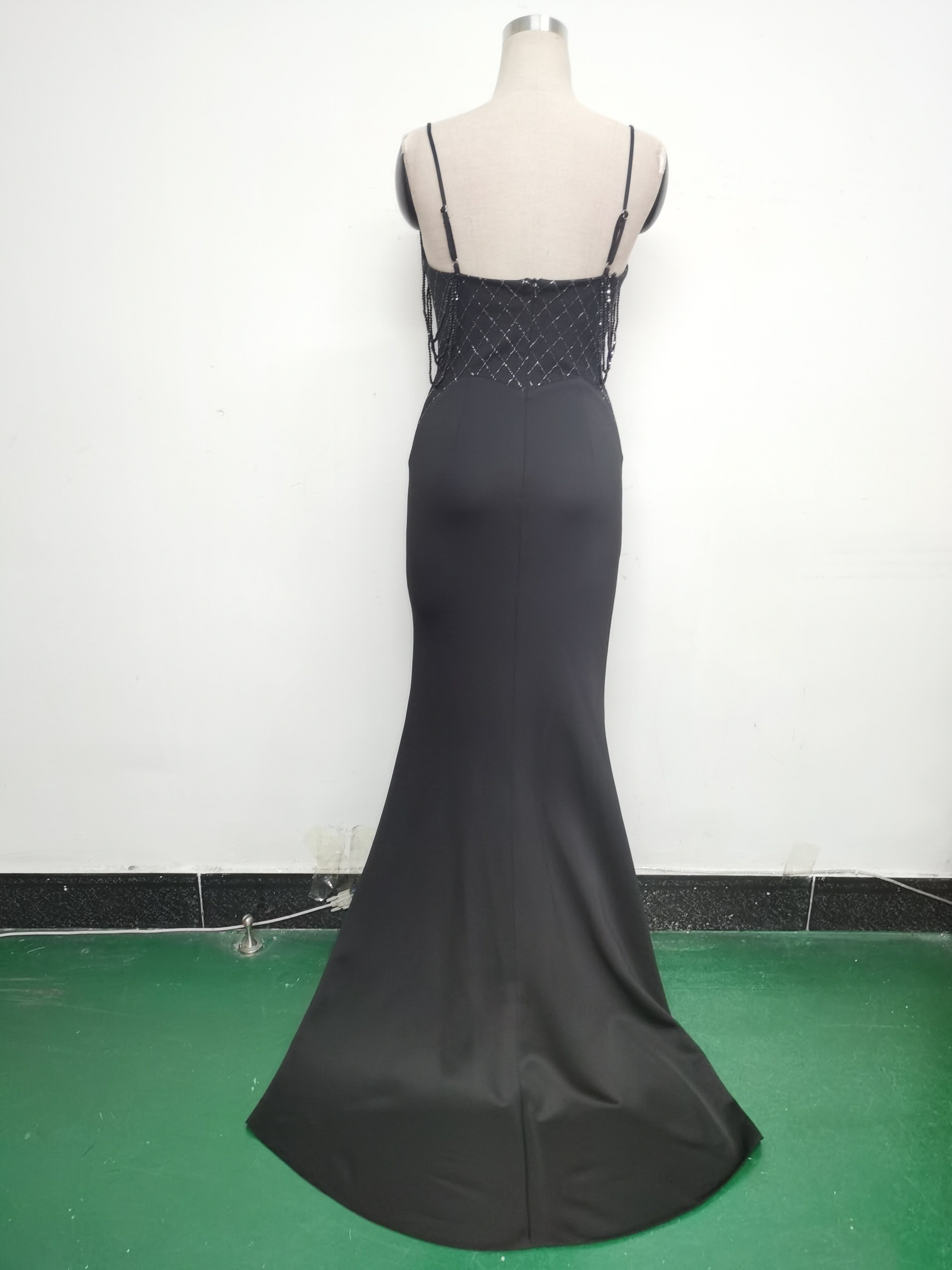 Women Fishbone Lace Sequin Wedding Fishtail Evening Dress 31