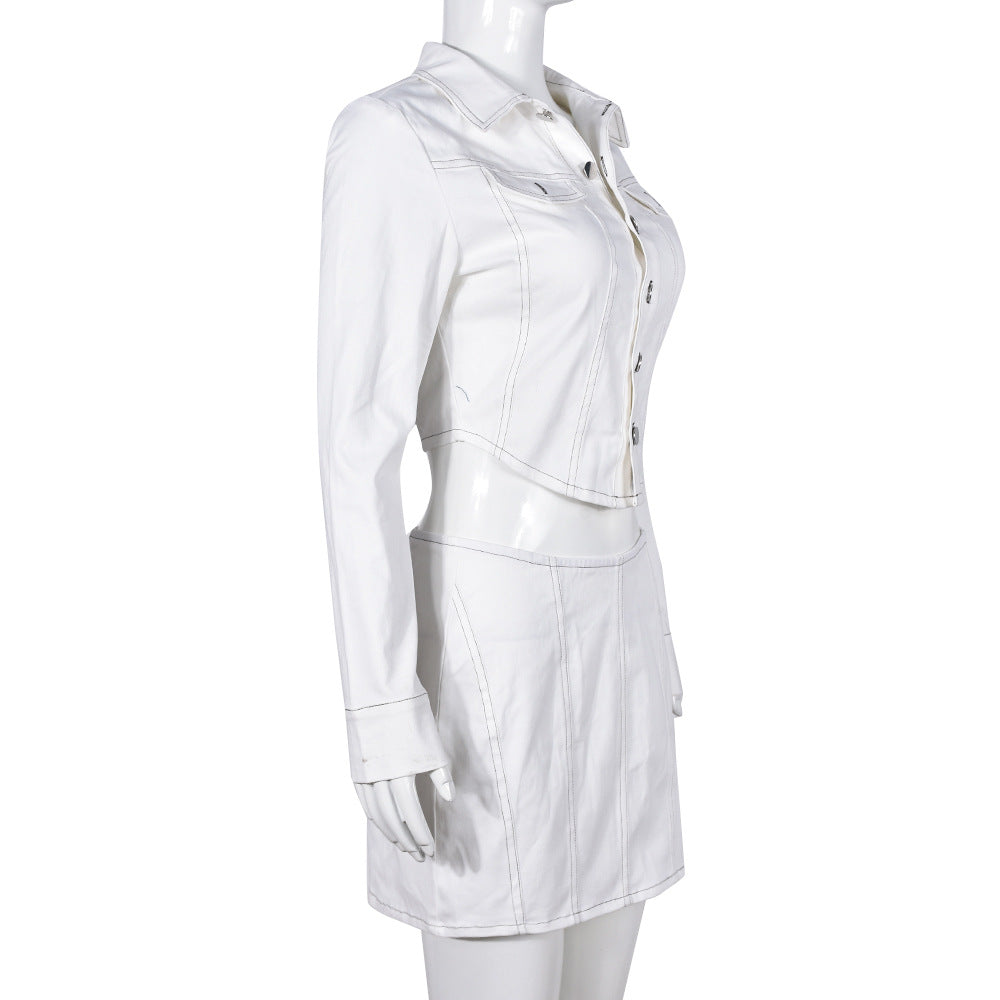 Spring Autumn Solid Color Long Sleeve Two Piece Skirt Set Casual Women's Clothing 15