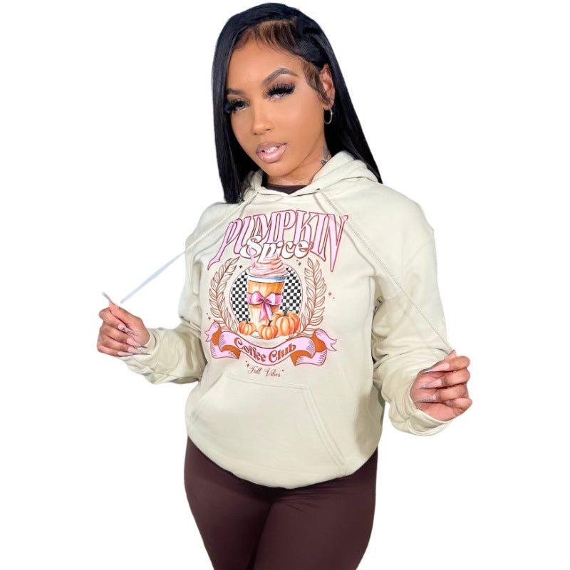 Autumn Winter Women Long Sleeve Hooded Loose Casual Printed Hoodies 6