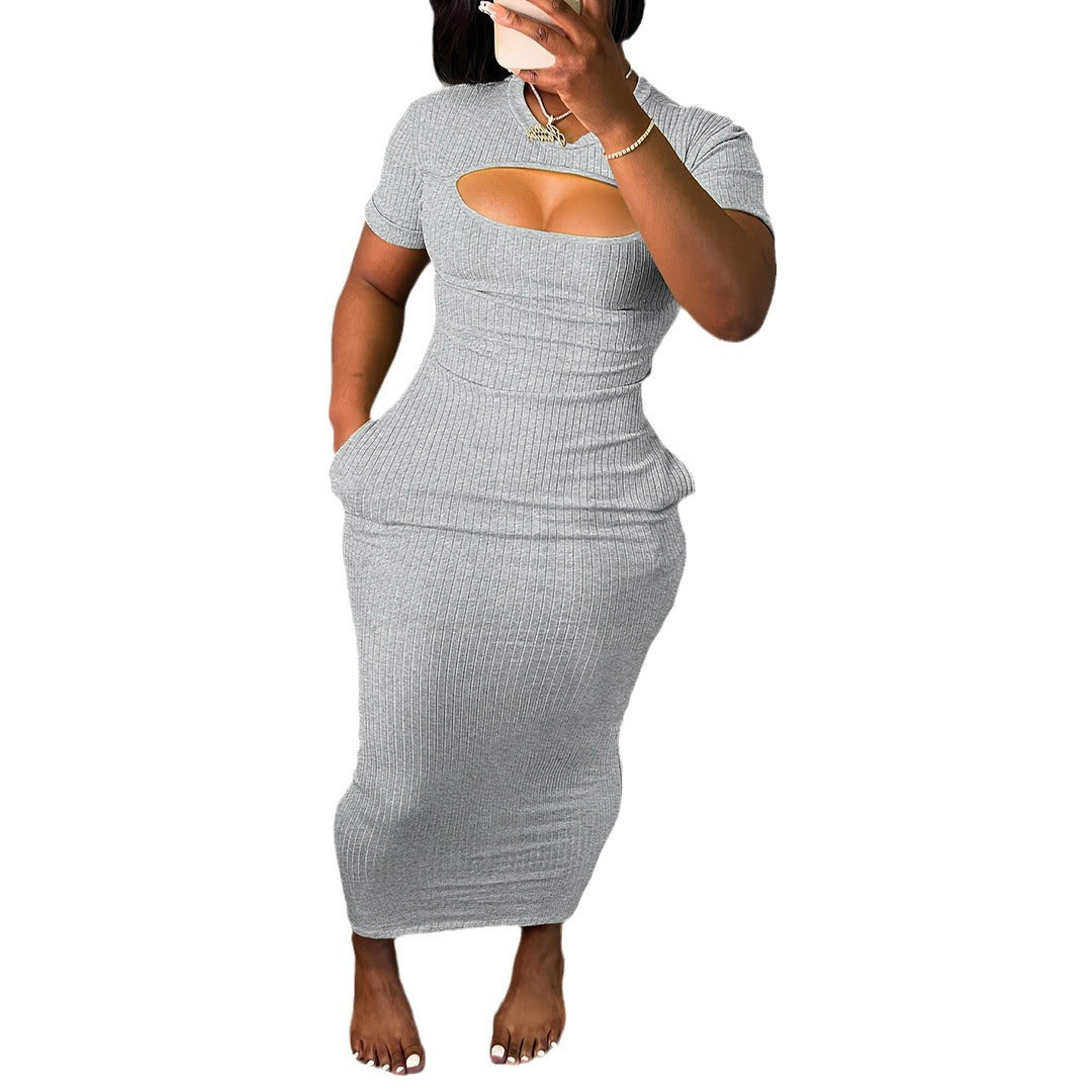 Women Cut Out Short Sleeve Ribbed Long Dress 6