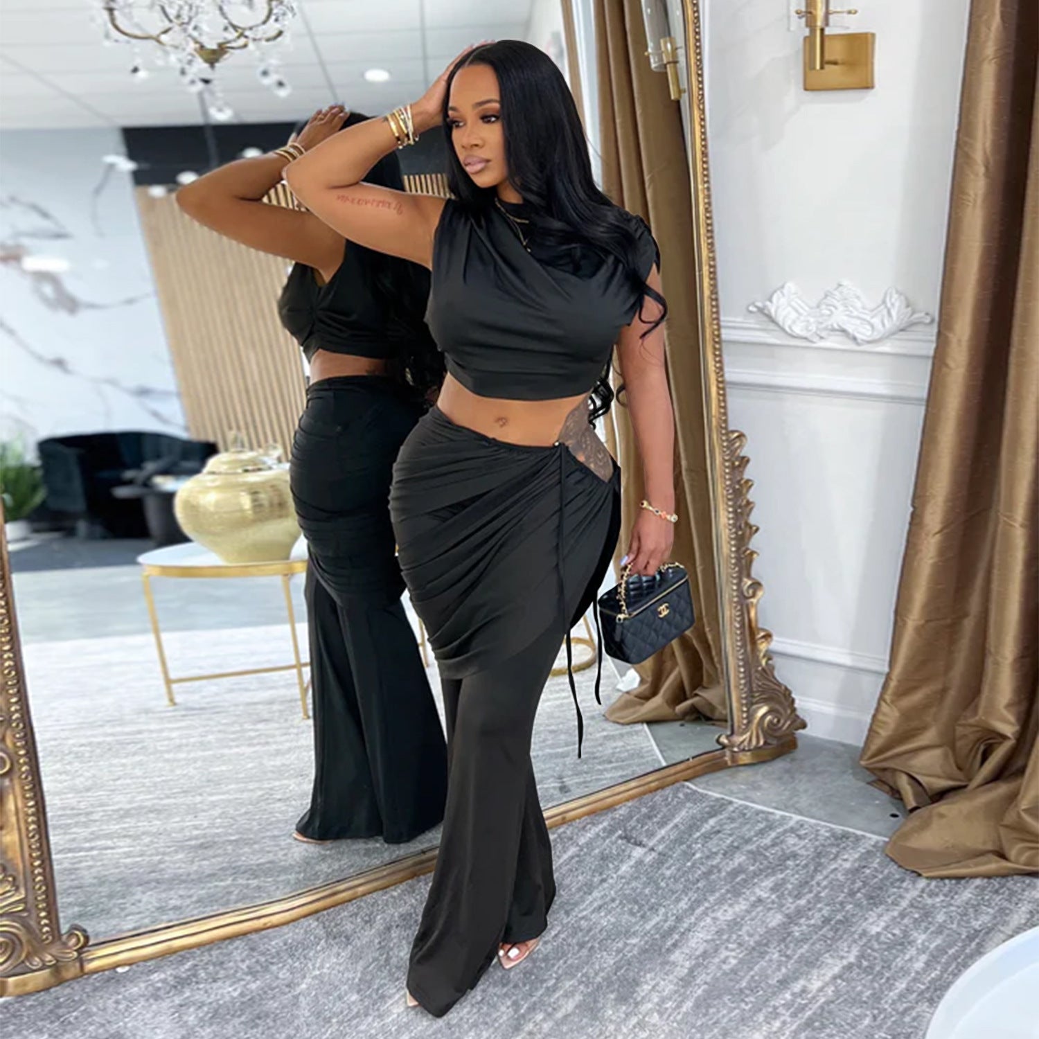 Women Casual Sleeveless Crop Top and Two-Piece Pants Set 5