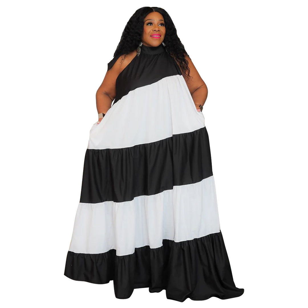 Plus Size Women Patchwork Contrast Maxi Dress 8
