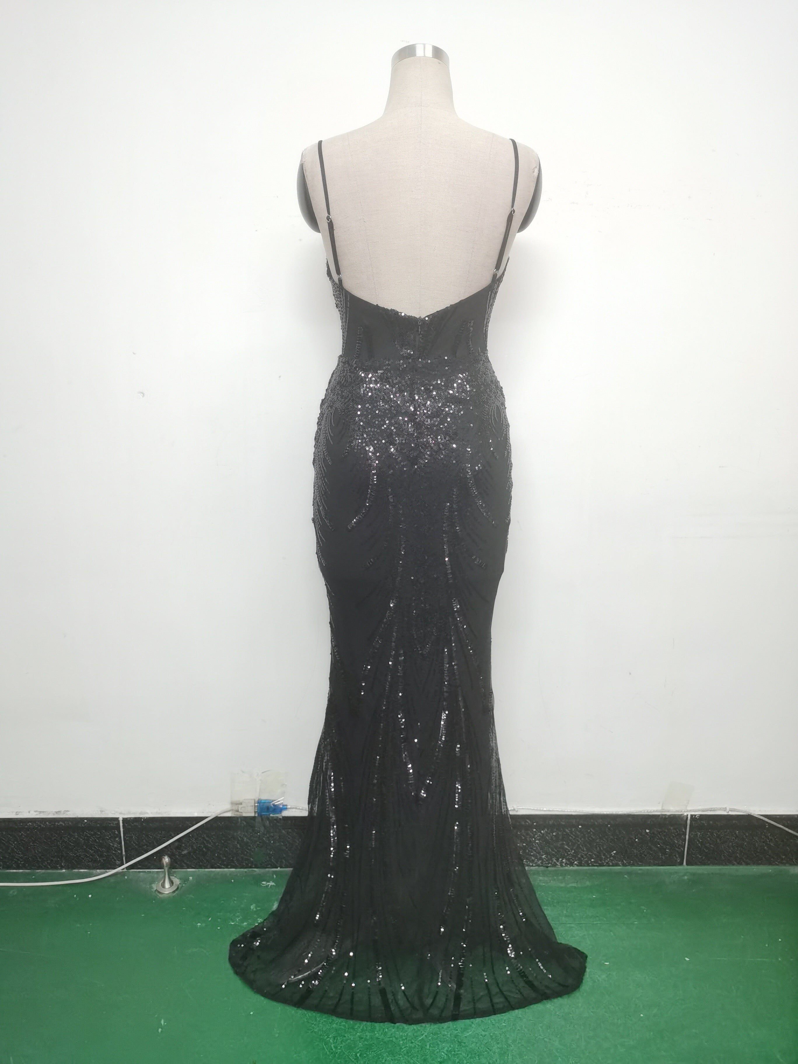 Women Fishbone Sequin Positioning Flower Evening Dress 25