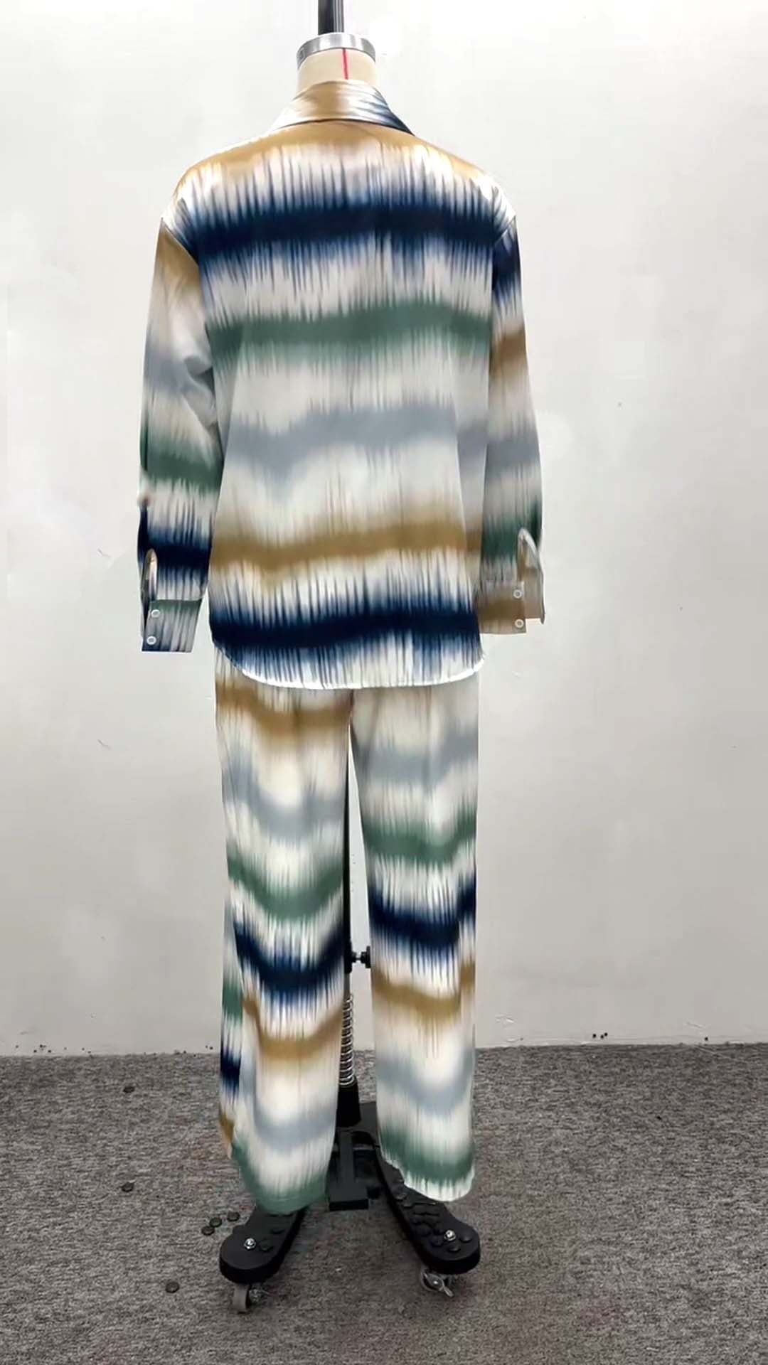 Plus Size Women Casual Printed Long Sleeve Shirt Pants Two-piece Set 11