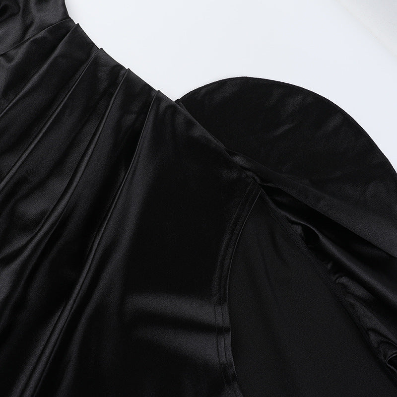 Women's Lace-up High Neck Slit Ruffle Formal Party Dress 13