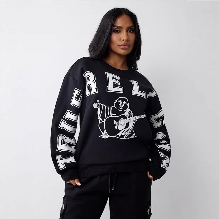 Women Letter Print Round Neck Long-Sleeved Athletic Top 6