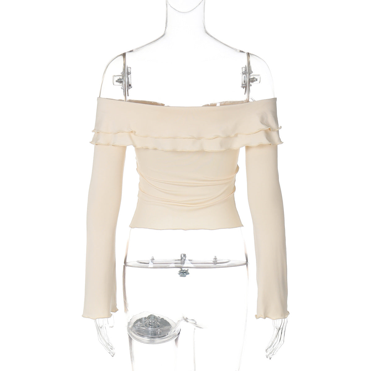 Women's Summer Sexy Ruffle Off Shoulder Long Sleeve Top Skirt Two Piece Set 14