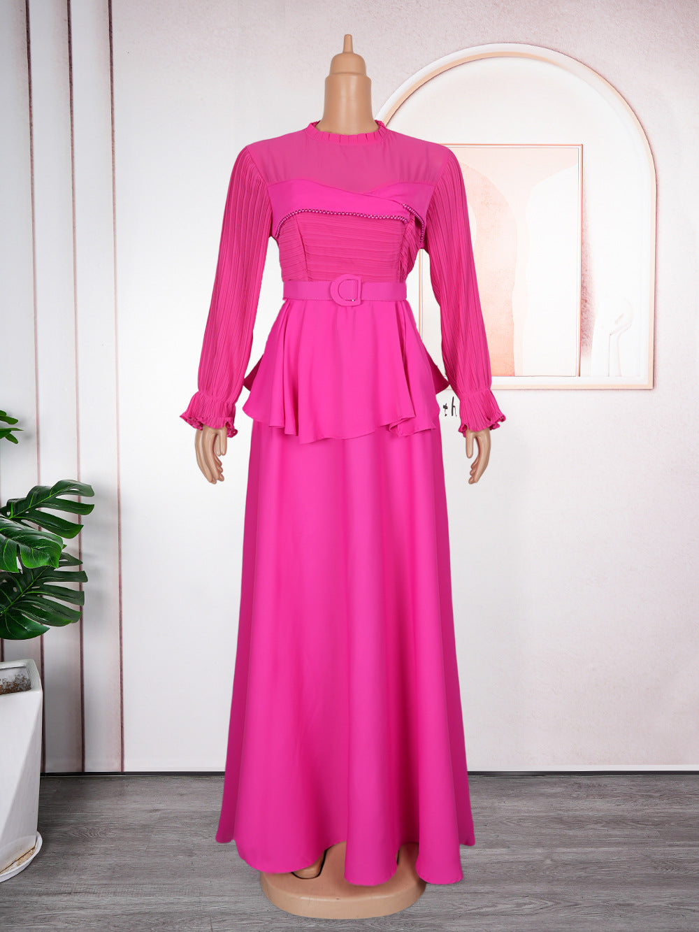 Plus Size African Women ruffle patchwork pleated long-sleeved dress 9