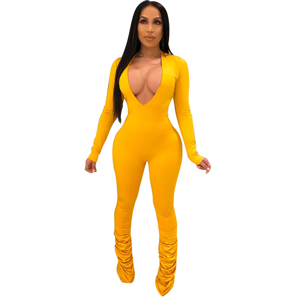 Women Solid V Neck Jumpsuit 10