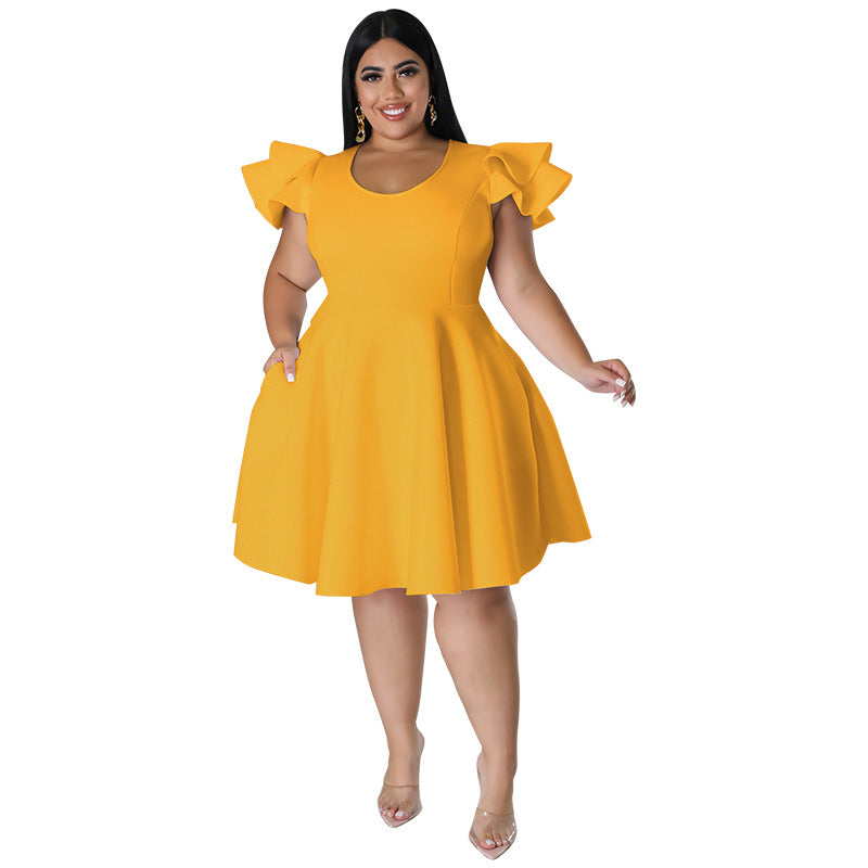 Plus Size Women Ruffles Short Sleeve Dress 7