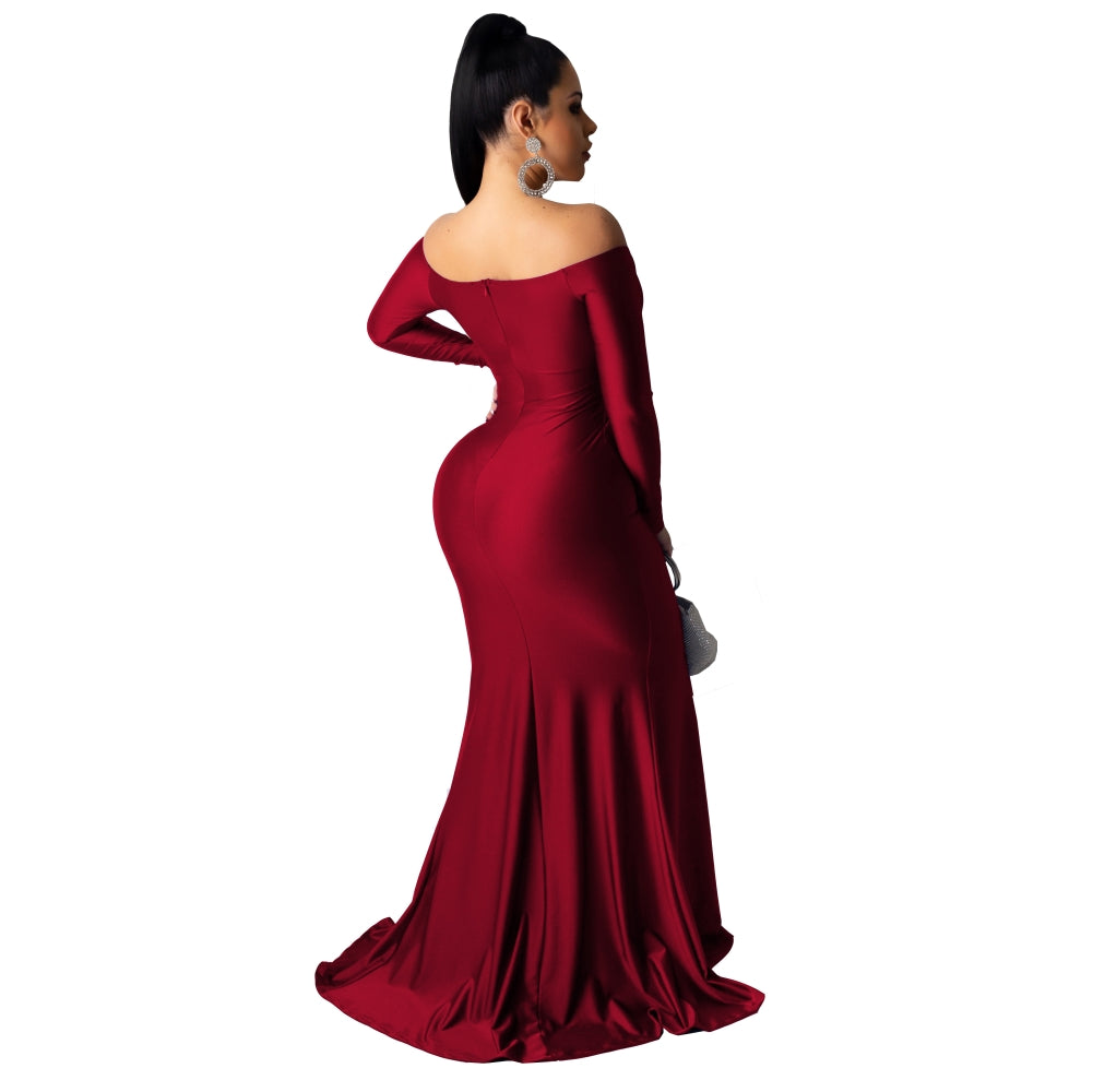 Red Sexy Sweetheart Long Sleeve Slit Mermaid Evening Dress