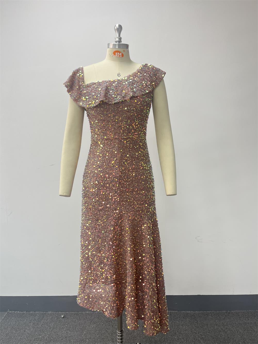 Women Elegant Slash Shoulder Zipper Symphony Dress Irregular Dress 9