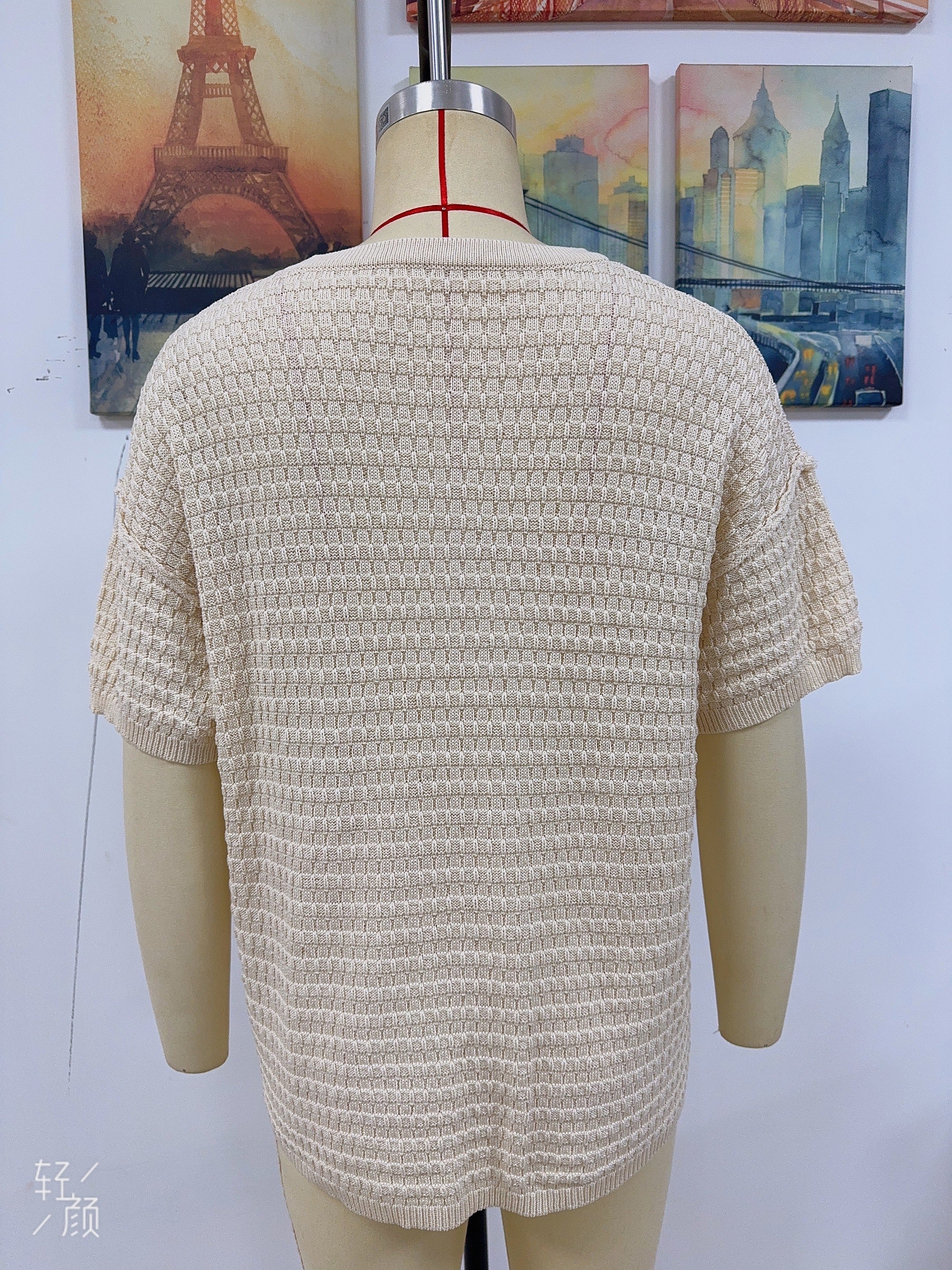 Women Spring and Summer Pocket Short Sleeve Solid knitting Blouse 20