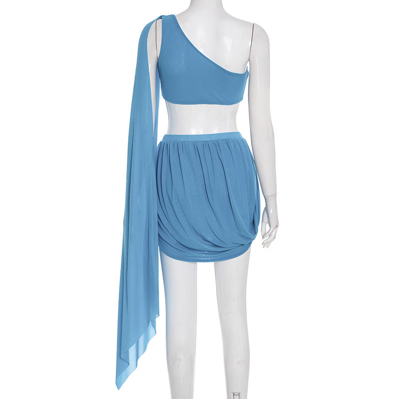 Women's Sexy Slash Shoulder Strapless Cape Top Slit Skirt Two Piece Set 6